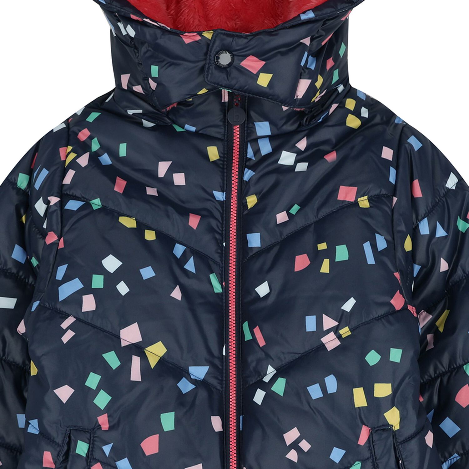 Girls Navy Blue & Pink Padded Puffer Jacket, 1, hi-res
