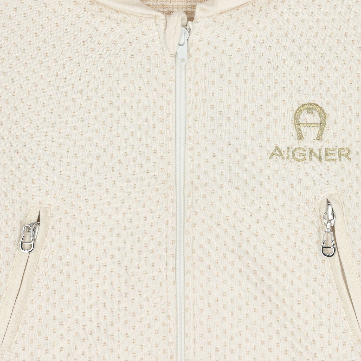 Girls Ivory & Gold Logo Jacket, 1, hi-res