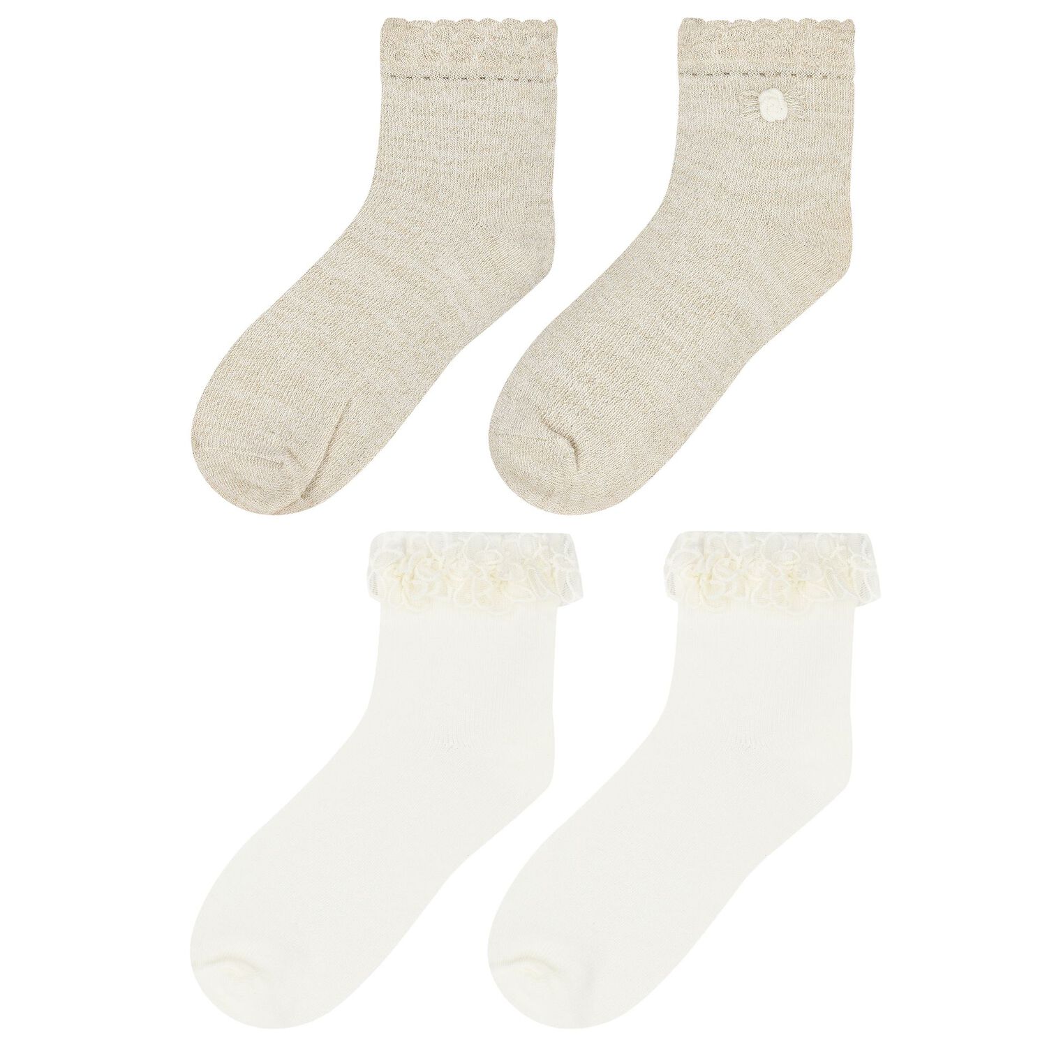 Girls Ivory & Gold Socks (2 Pack), 2, hi-res image number null