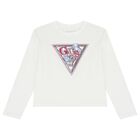 Girls White Embellished Logo Long Sleeve Top, 1, hi-res