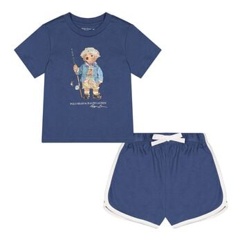 Baby Boys Navy Blue Fishing Polo Bear Shorts Set