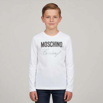 White Logo Embellished Long Sleeve Top