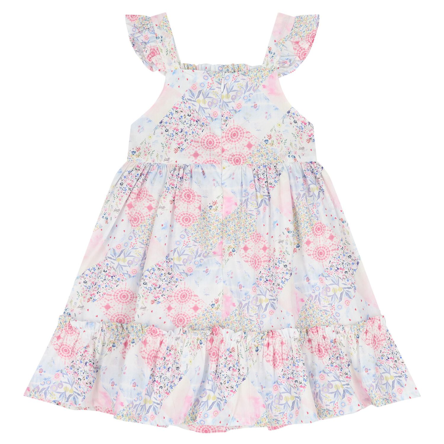 Girls Pink Floral Shirred Dress, 1, hi-res