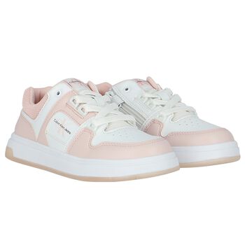 Girls Pink & White Logo Trainers