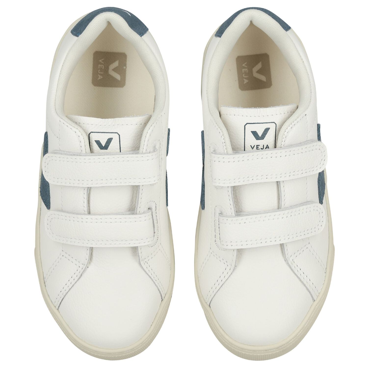 White & Blue Logo Leather Trainers , 1, hi-res