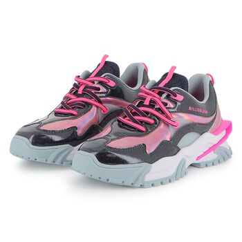 Girls Navy Blue & Pink Logo Trainers