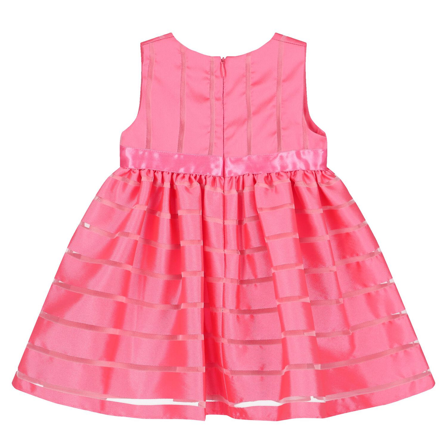 Younger Girls Pink Satin & Organza Dress, 2, hi-res