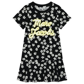 Girls Black Logo Flower Dress