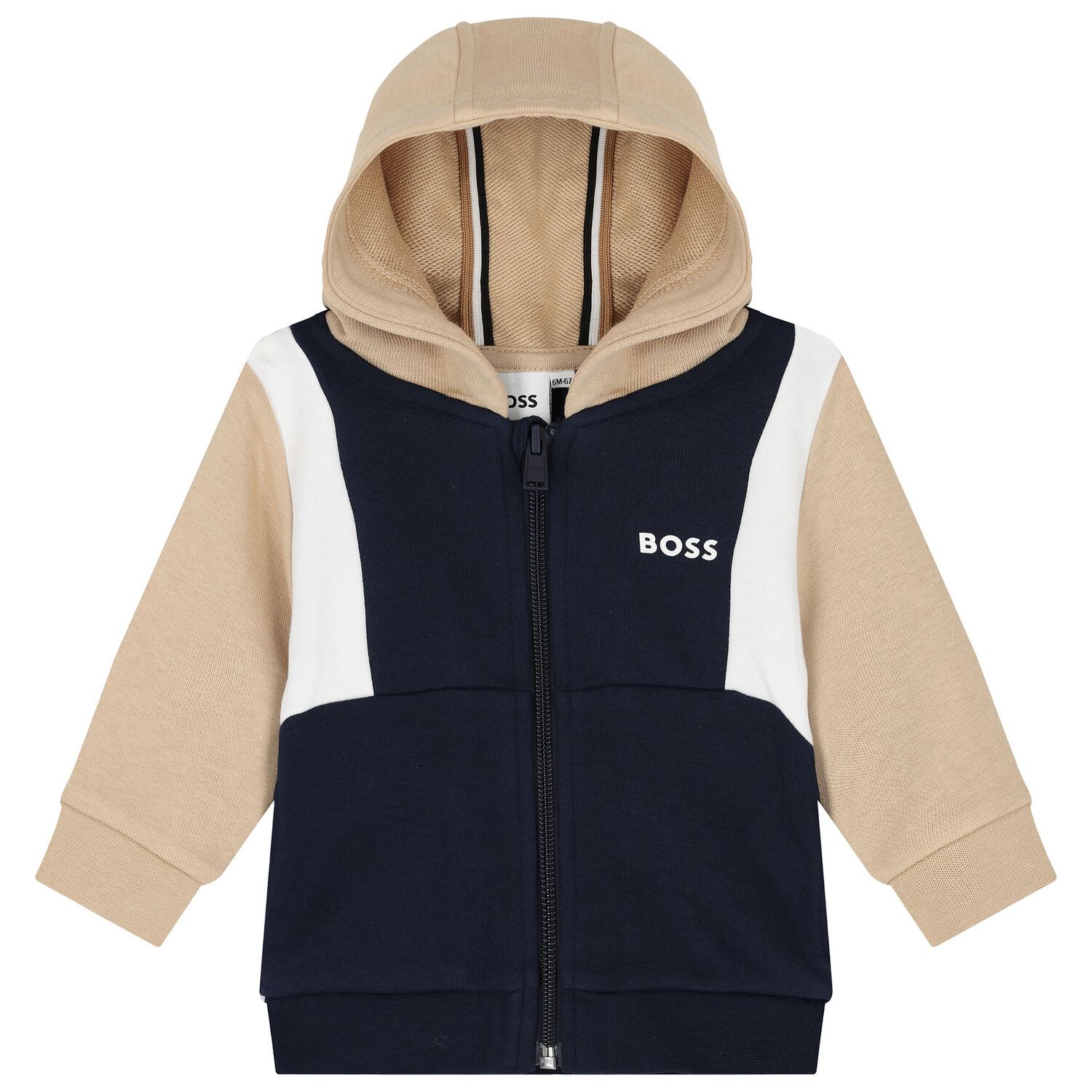 Younger Boys Navy Blue Hooded Zip Up Top, 1, hi-res