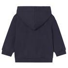 Younger Boys Navy Blue Polar Animals Hooded Zip Up Top, 1, hi-res