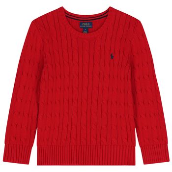 Ralph Lauren Red Logo Cable Knit Jumper, 1 Red Logo Cable Knit Jumper