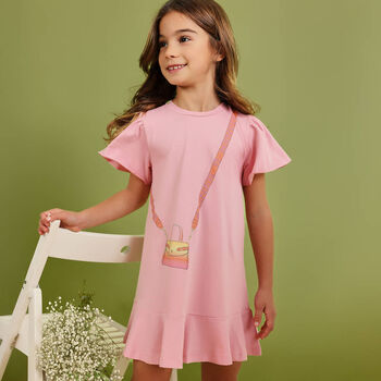 Girls Pink Logo Bag Dress