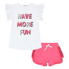Girls White & Pink Embellished Shorts Set, 1, hi-res