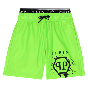 Boys Neon Green Logo Swim Shorts