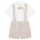 Younger Boys White & Beige Dungaree Set, 2, hi-res