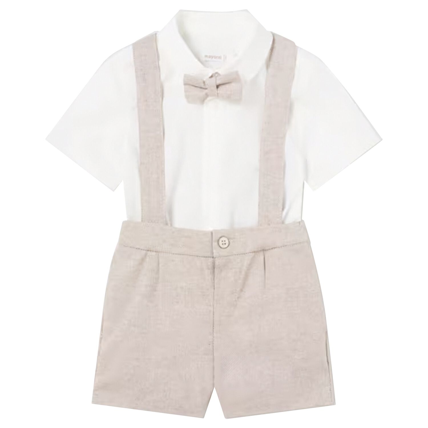 Younger Boys White & Beige Dungaree Set, 2, hi-res