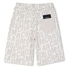 Boys White & Beige Logo Shorts, 1, hi-res