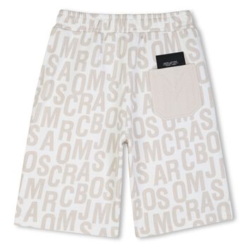 Boys White & Beige Logo Shorts