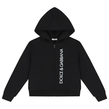 Black Logo Hooded Zip Up Top