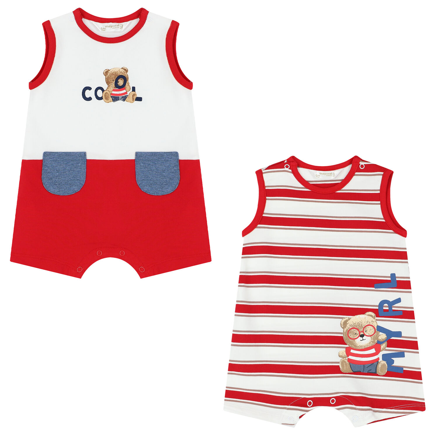 Baby Boys White & Red Rompers (2 Pack), 1, hi-res image number null