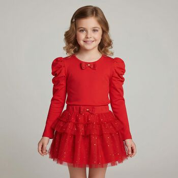Girls Red Bow Long Sleeve Top
