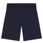 Boys White  & Navy Blue Logo Shorts Set, 2, hi-res