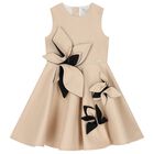 Girls Beige Satin Floral Dress, 2, hi-res