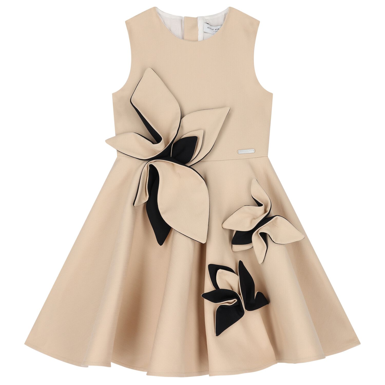 Girls Beige Satin Floral Dress, 2, hi-res
