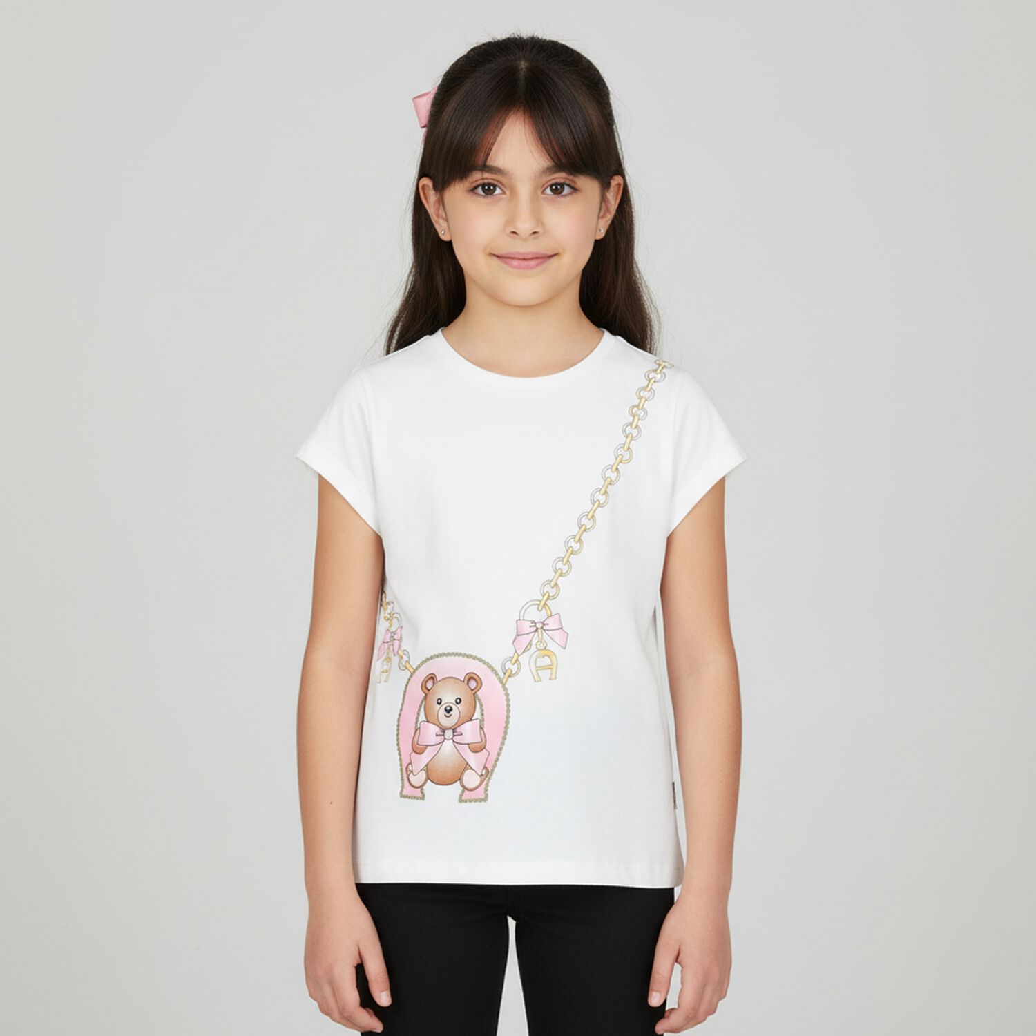 Girls White Cotton Logo T-Shirt, 2, hi-res