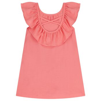 Girls Coral Ruffled Dress