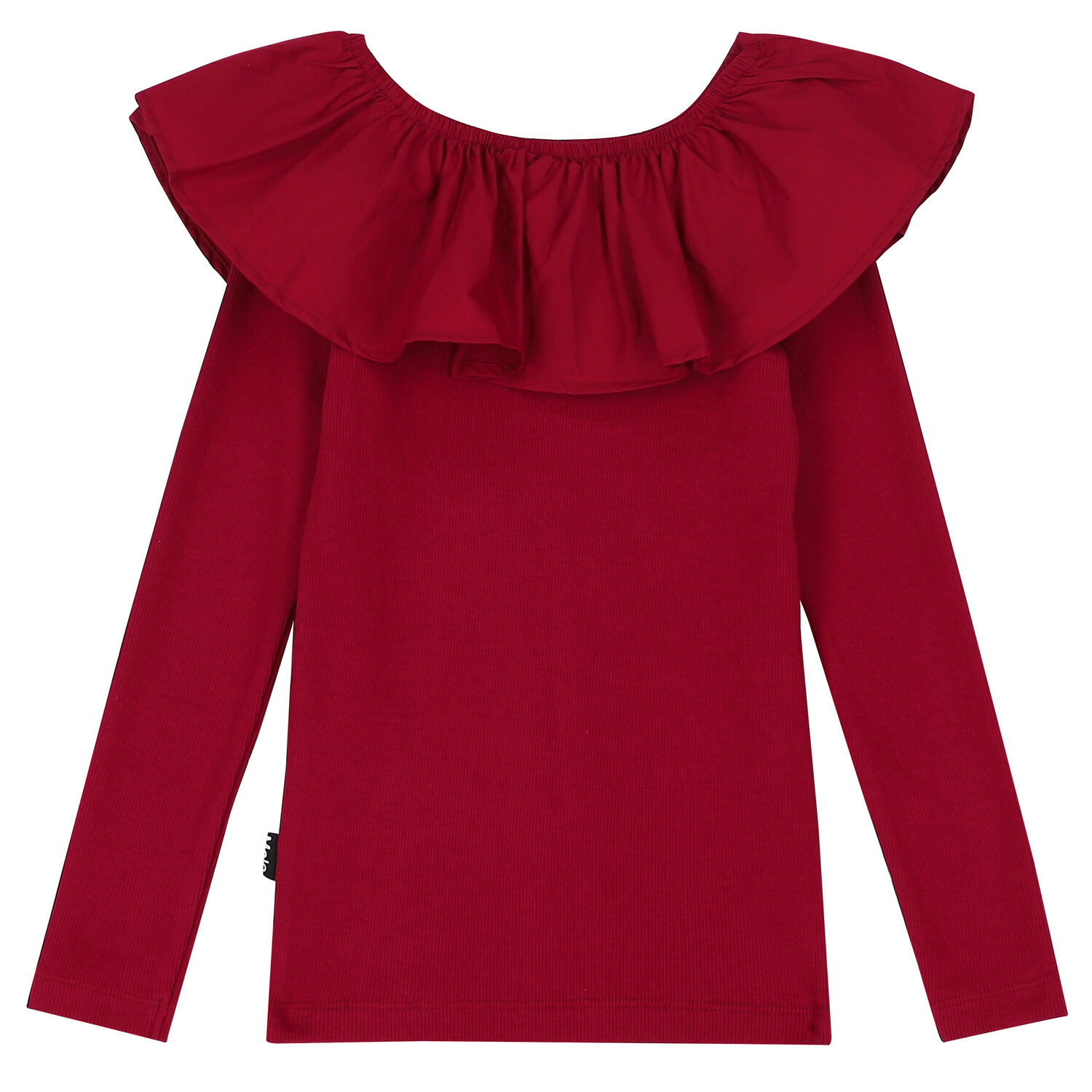 Girls Red Ruffled Long Sleeve Top, 1, hi-res