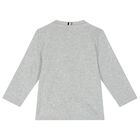 Younger Boys Grey Logo Long Sleeve Top, 3, hi-res