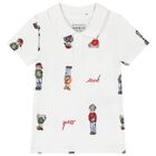 Boys White Teddy Bear Polo Shirt, 1, hi-res