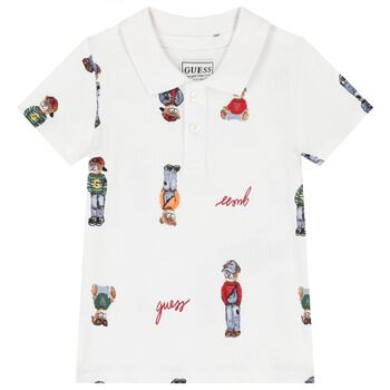 Boys White Teddy Bear Polo Shirt