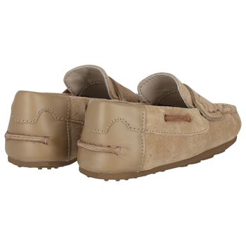 Younger Boys Beige Suede Leather Moccasins