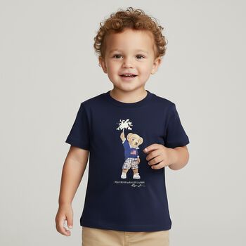 Baby Boys Navy Blue Polo Bear T-Shirt