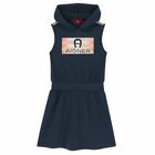 Girls Navy Hooded Logo Dress , 2, hi-res