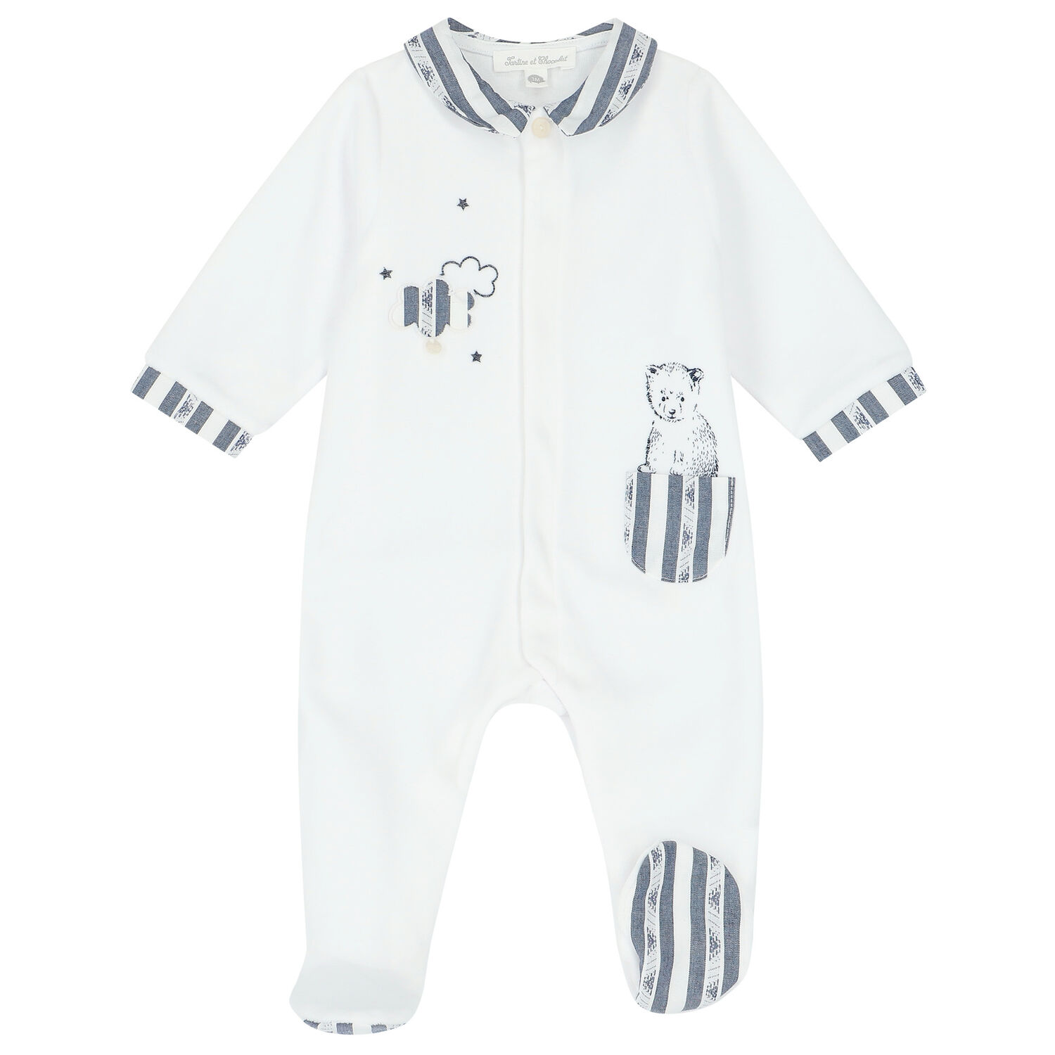 White & Navy Blue Bear Babygrow, 3, hi-res