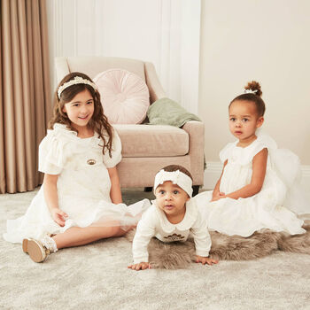 Baby Girls Ivory Logo Ruffled Babygrow