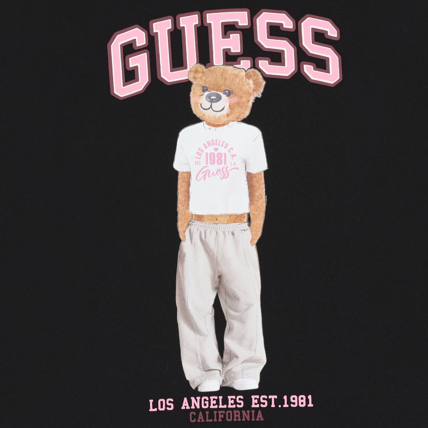 Girls Black Teddy Bear Logo T-Shirt, 2, hi-res