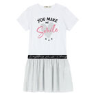 Girls White & Silver Heart Dress, 1, hi-res