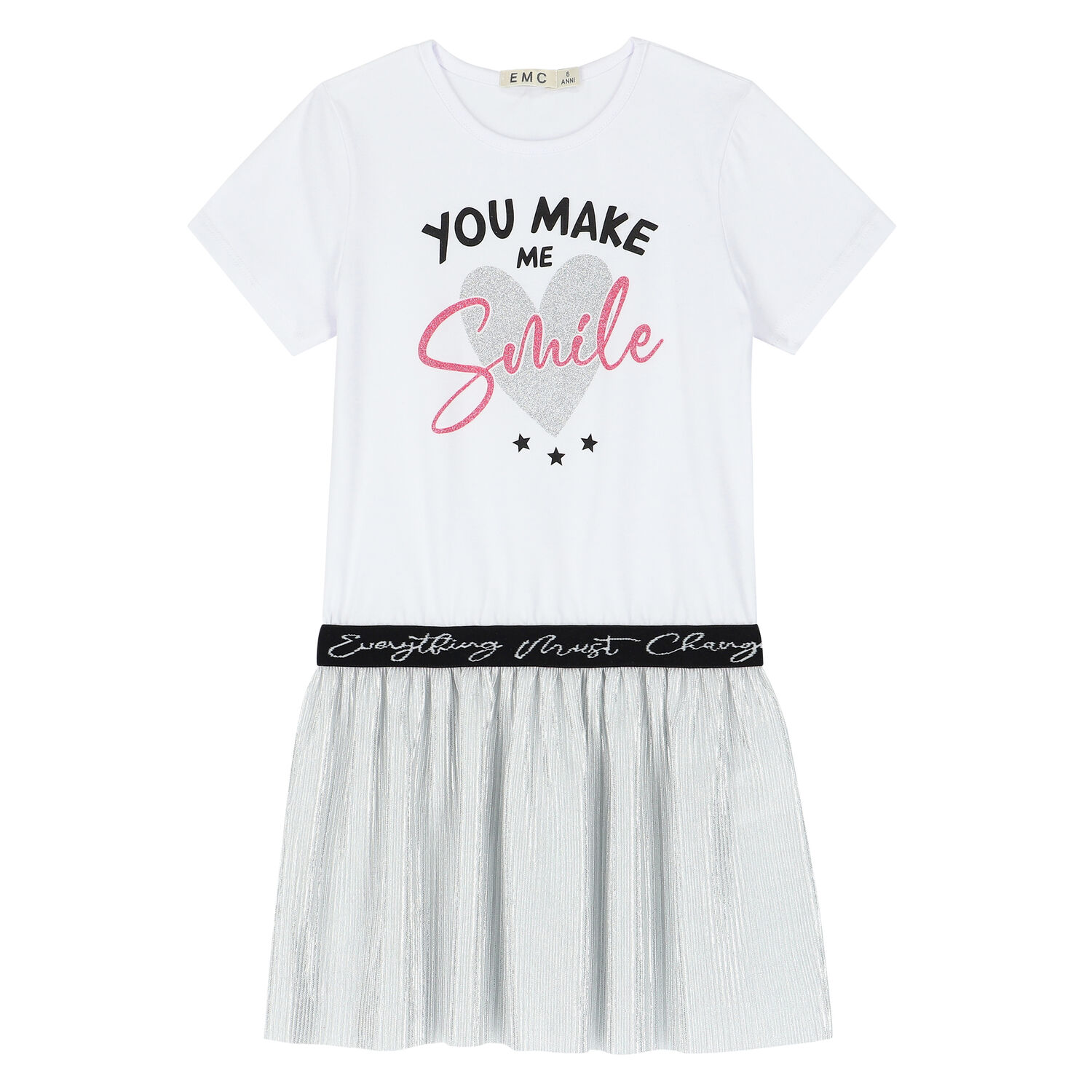 Girls White & Silver Heart Dress, 1, hi-res