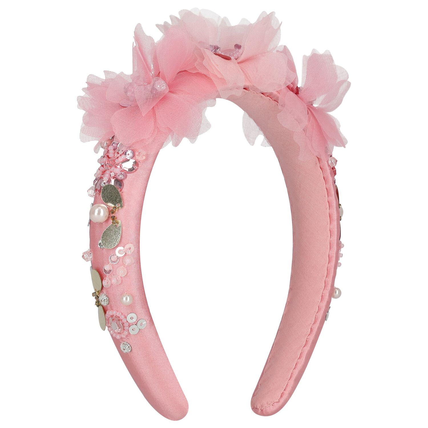 Girls Pink Flower Sequin Headband, 1, hi-res