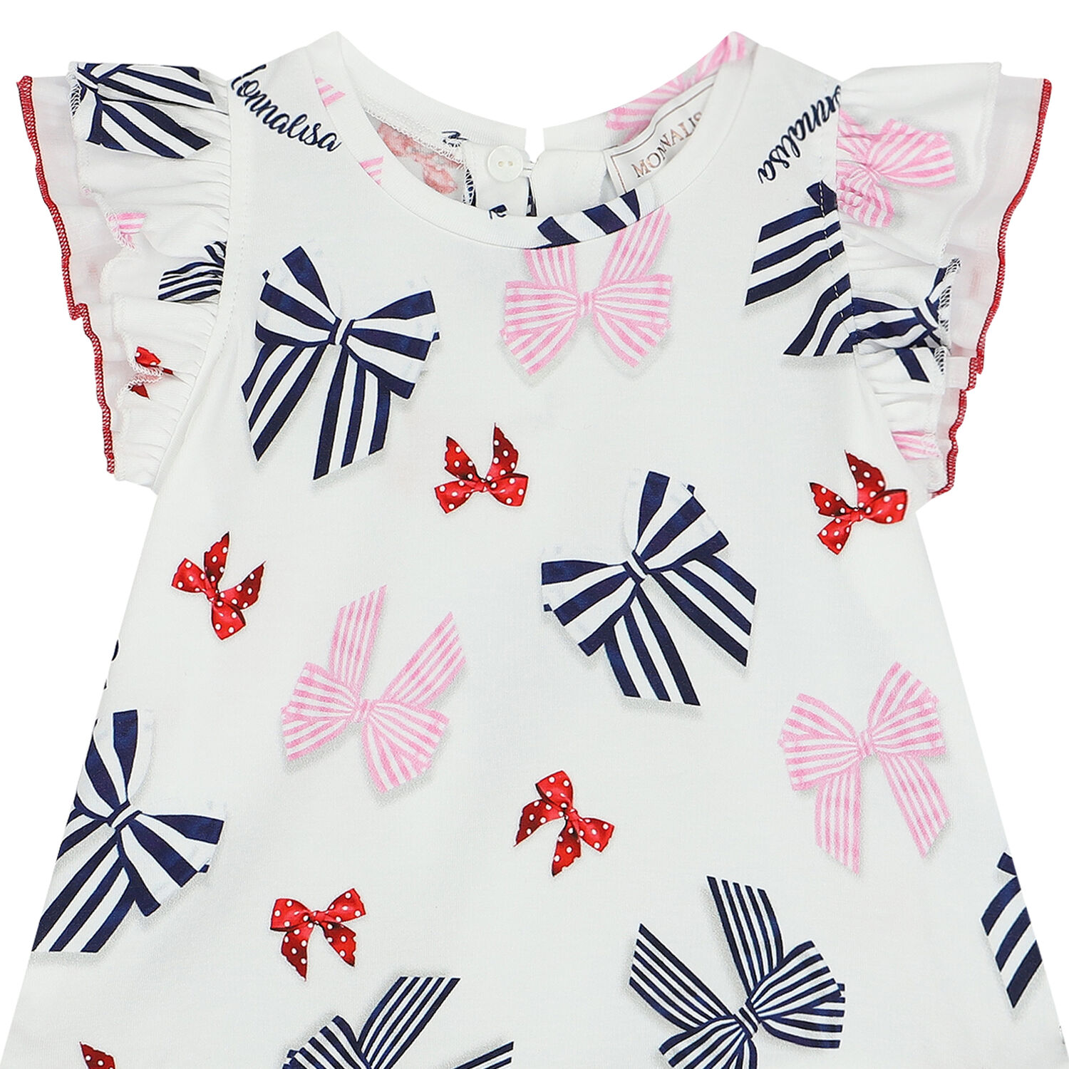 Younger Girls White Bows & Logo Dress, 1, hi-res