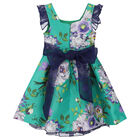 Girls Green & Purple Floral Satin Dress, 1, hi-res