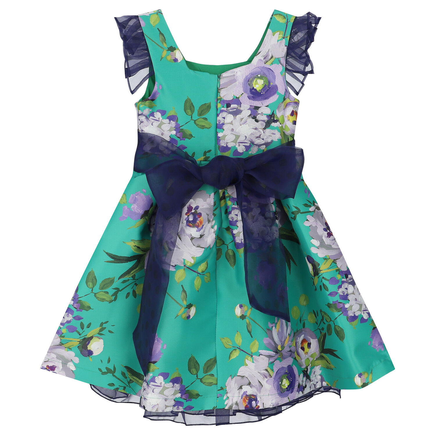 Girls Green & Purple Floral Satin Dress, 1, hi-res