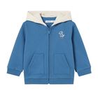 Younger Boys Blue Hooded Zip Up Top, 1, hi-res