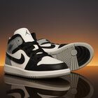 Black, Grey & White Air Jordan 1 Mid Trainers, 2, hi-res