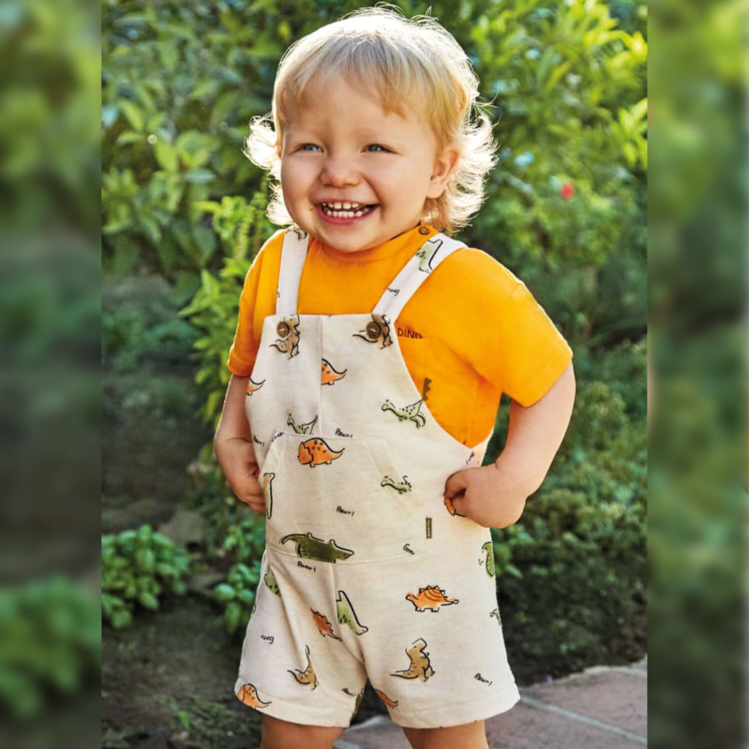 Younger Boys Yellow & Beige Dungaree Set, 1, hi-res