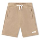 Boys Beige Logo Shorts, 3, hi-res